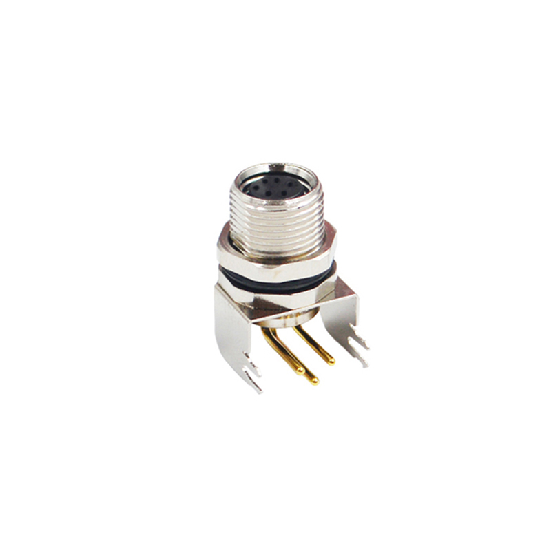M8 6pins A code female right angle front panel mount connector,unshielded,insert,brass with nickel plated shell